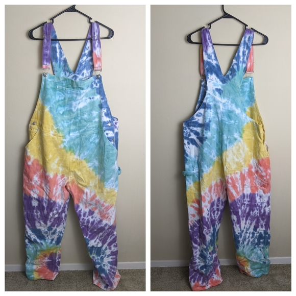 Dolls Kill Denim - Dolls Kill rainbow tie dye plus size overalls